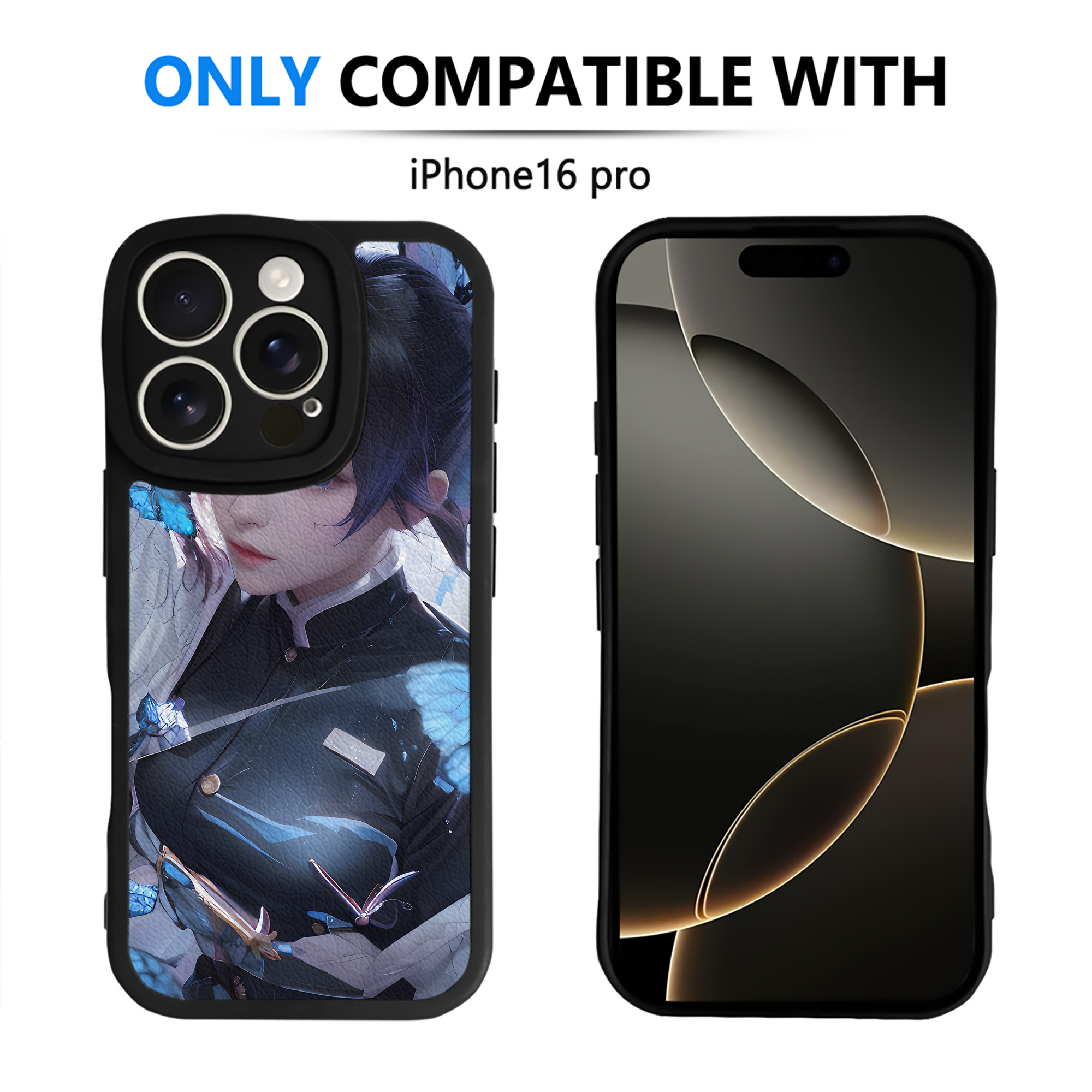 （画像用） 鬼滅の刃（きめつのやいば）蟲柱-胡蝶 しのぶ／こちょう しのぶ Kochou Shinobu 【iPhone 16シリーズ対応】シリコンスマホケース（レザー調） 材質：シリコン